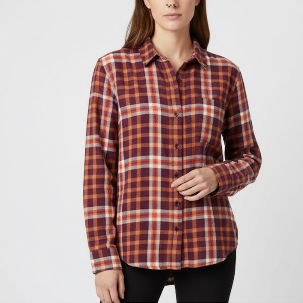 Pact Fireside Flannel Organic Cotton Shirt Red Plaid Medium